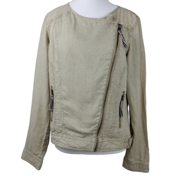 Michael Stars Jackets & Blazers - Micheal Stars linen Asimetrical moto Jacket. Tan color. Size M